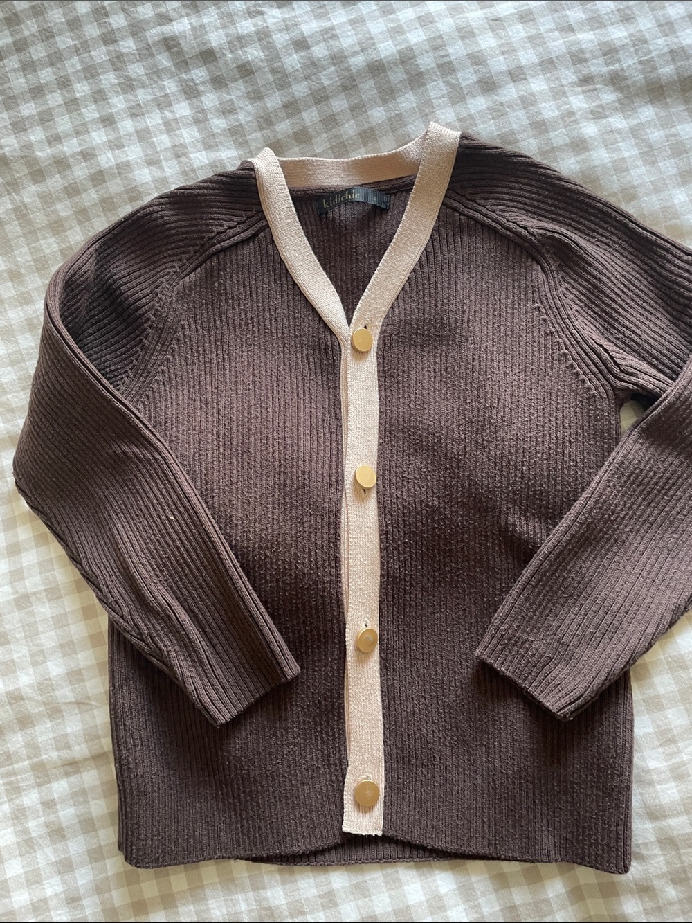 Kidichic Brown Contrast-Trim V-Neck Cardigan. Boys size 4T